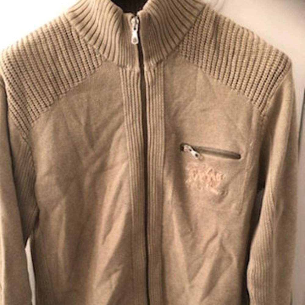 MENS PARASUCO DENIM CULT ZIP UP KNIT SWEATER SIZE LARGE
